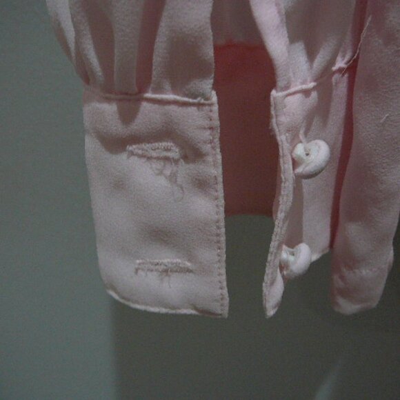 LaBlouse Pleated Long Sleeve Sheer Pink Floral Design Mini White Beads-Size 12 - Picture 4 of 6